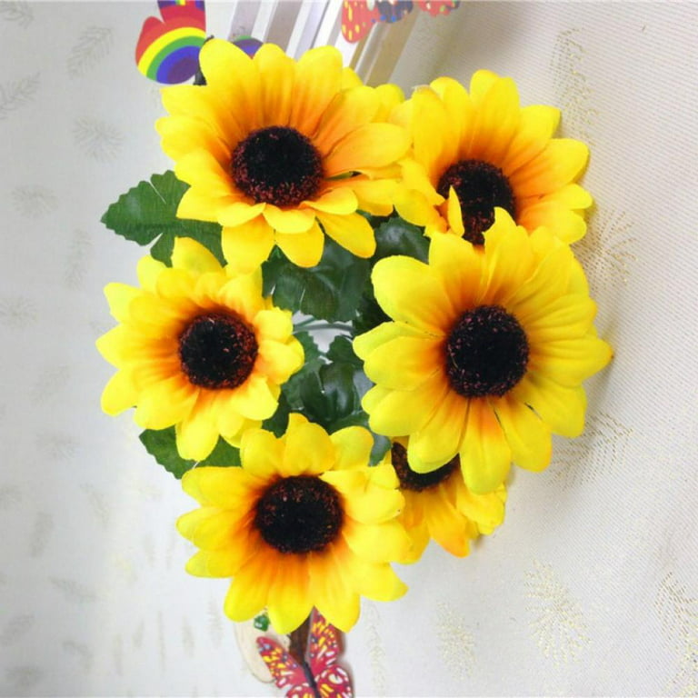 Garneck Artificial Sunflower Bouquet with Vase Fake Yellow Flowers Potted Bonsai Fake Plant for Farmhouse Home Office Party Decorations 23X19CM 